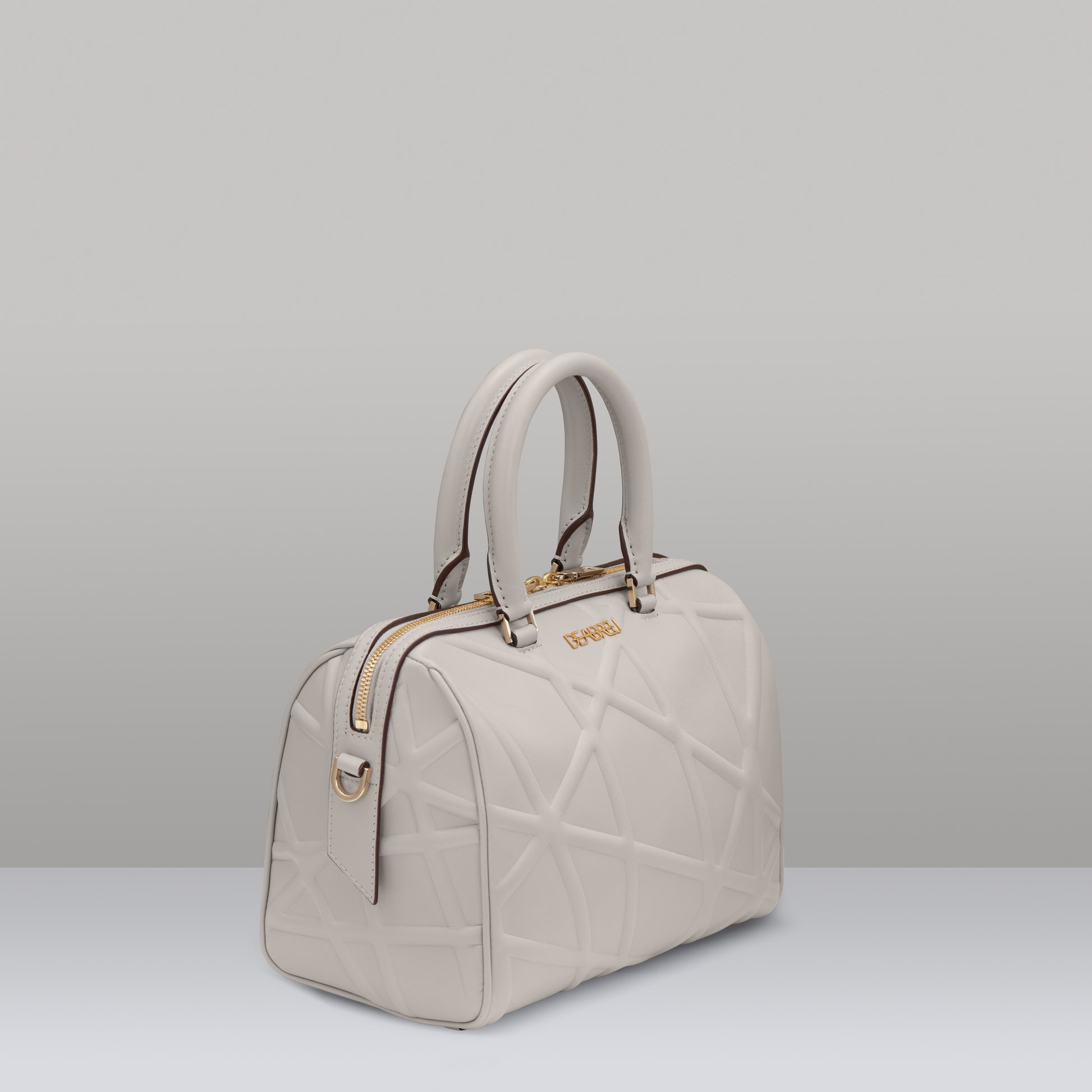 Diagonal Boston Bag | Beige Embossed Leather | Italian Made | Deabreu Italy