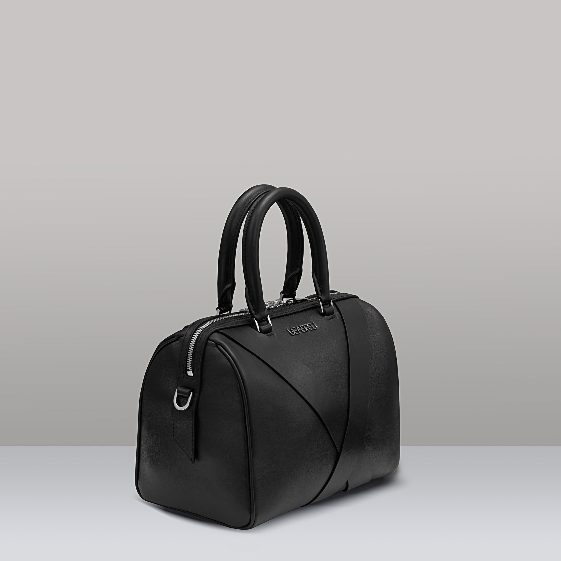 Black Calf Leather Boston Bag by Deabreu Italy - diagonal view