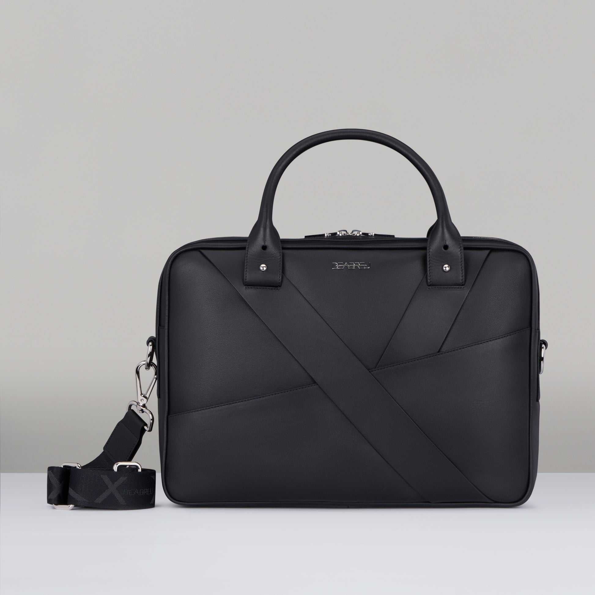 Black Calf Leather Business Briefcase by Deabreu Italy - front view