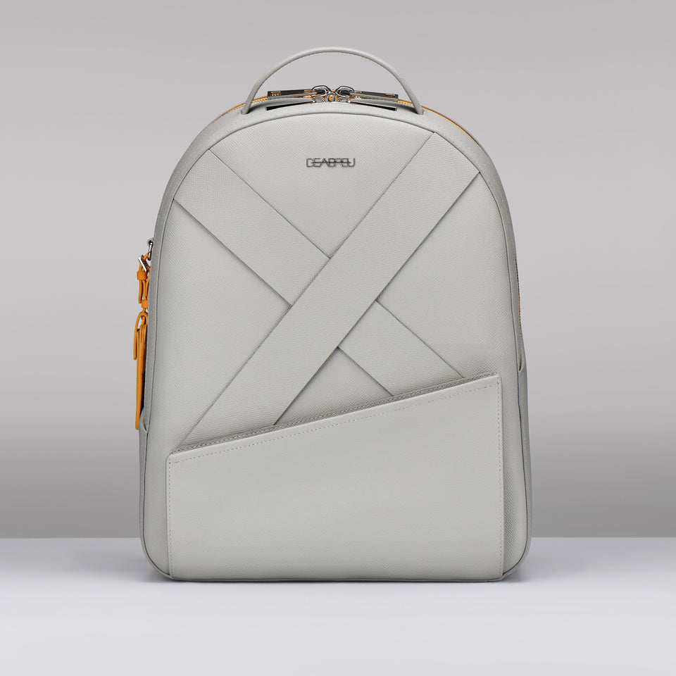 GRAY SAFFIANO LEATHER BACK PACK