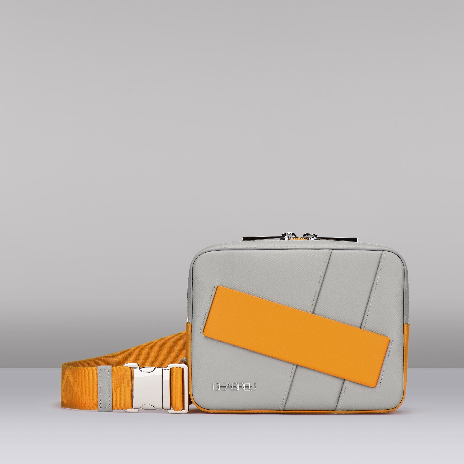 Gray Saffiano Leather Messenger Bag by Deabreu Italy - front view