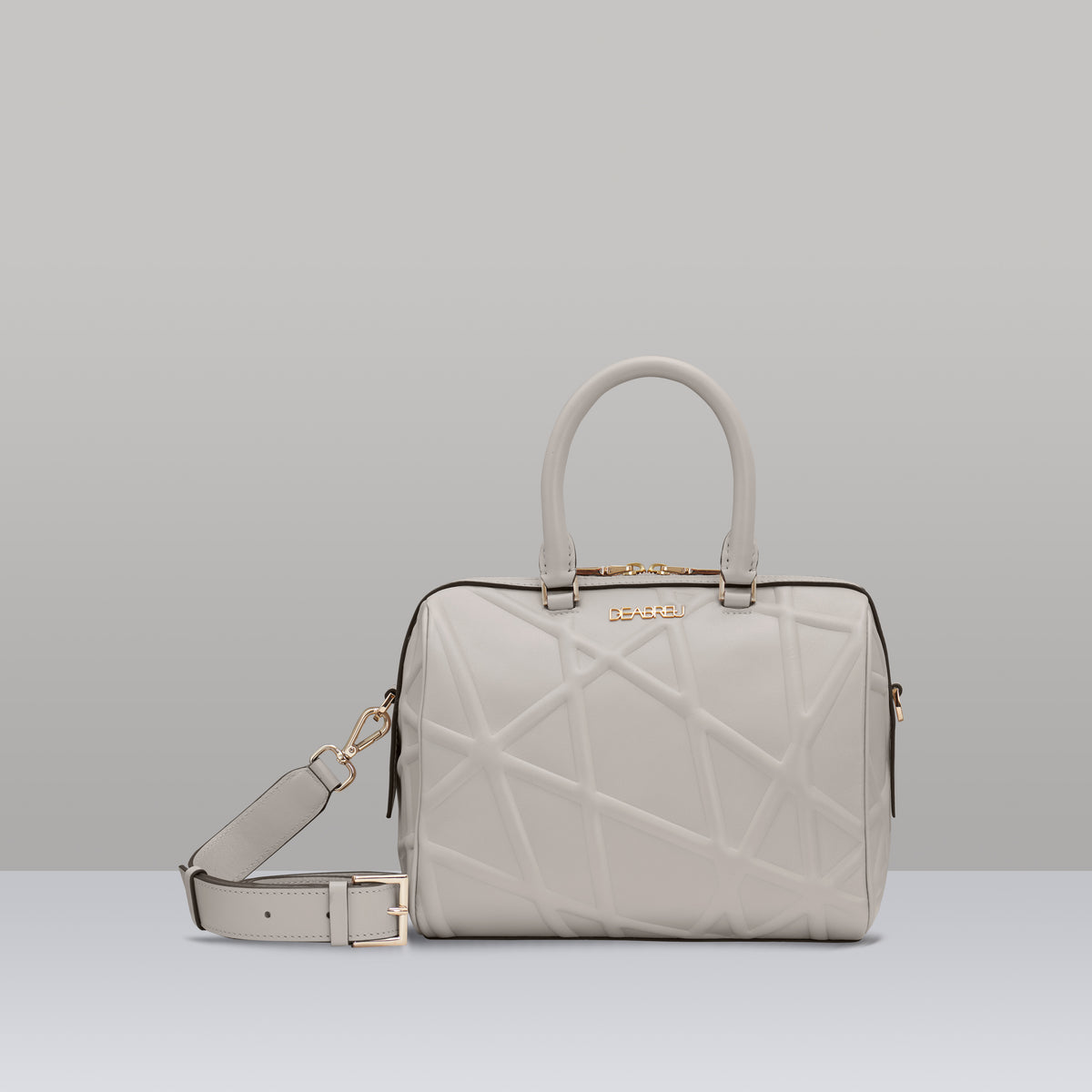 Diagonal Boston Bag | Beige Embossed Leather | Italian Made | Deabreu Italy