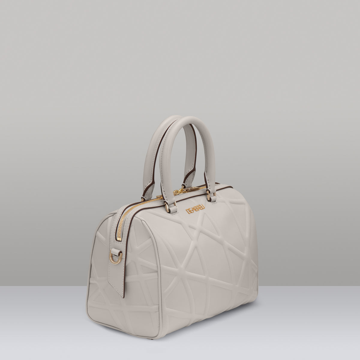 Diagonal Boston Bag | Beige Embossed Leather | Italian Made | Deabreu Italy
