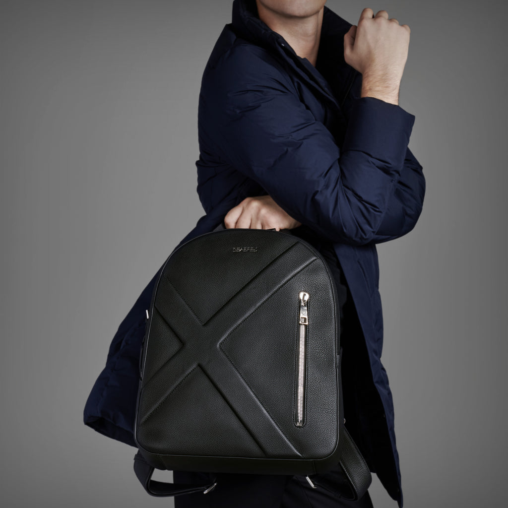 City Back Pack | Black Grain Leather | Men's | Deabreu Italy