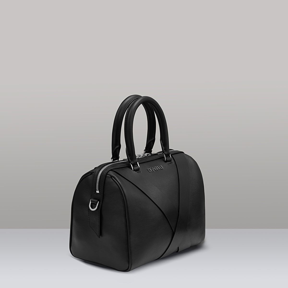 Black Calf Leather Boston Bag by Deabreu Italy - diagonal view