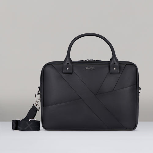 Black Calf Leather Business Briefcase by Deabreu Italy - front view