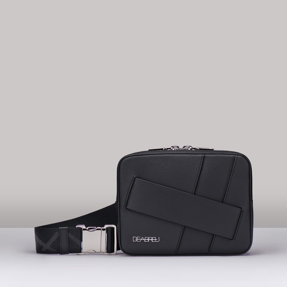 Black Saffiano Leather Belt and Crossbody Bag by Deabreu Italy - front view