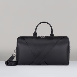 Black Leather Travel Duffle Bag by Deabreu Italy - front view