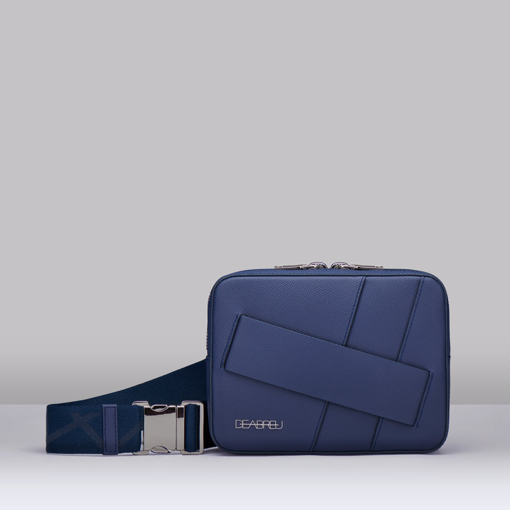Blue Saffiano Leather Belt and Crossbody Bag by Deabreu Italy - front view