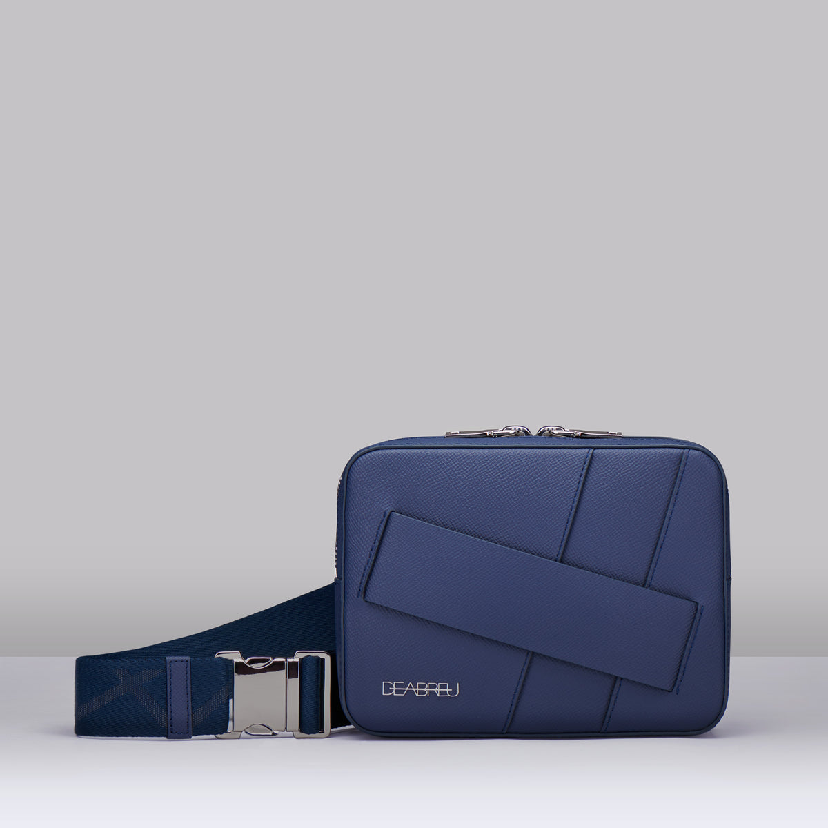 Blue Saffiano Leather Belt and Crossbody Bag by Deabreu Italy - front view