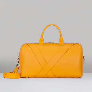 Yellow Leather Travel Duffle Bag by Deabreu Italy - front view