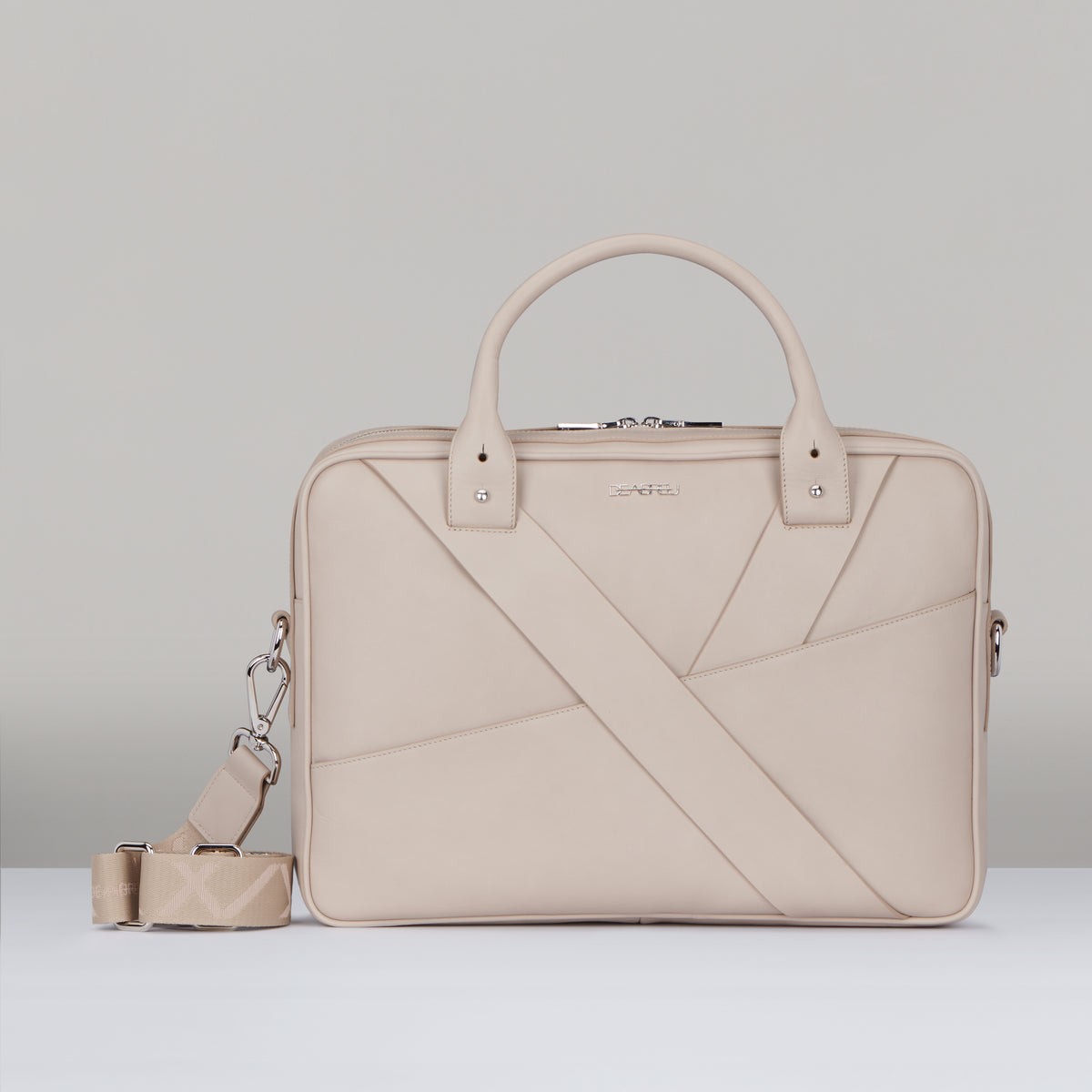 Taupe Calf Leather Business Briefcase by Deabreu Italy - front view