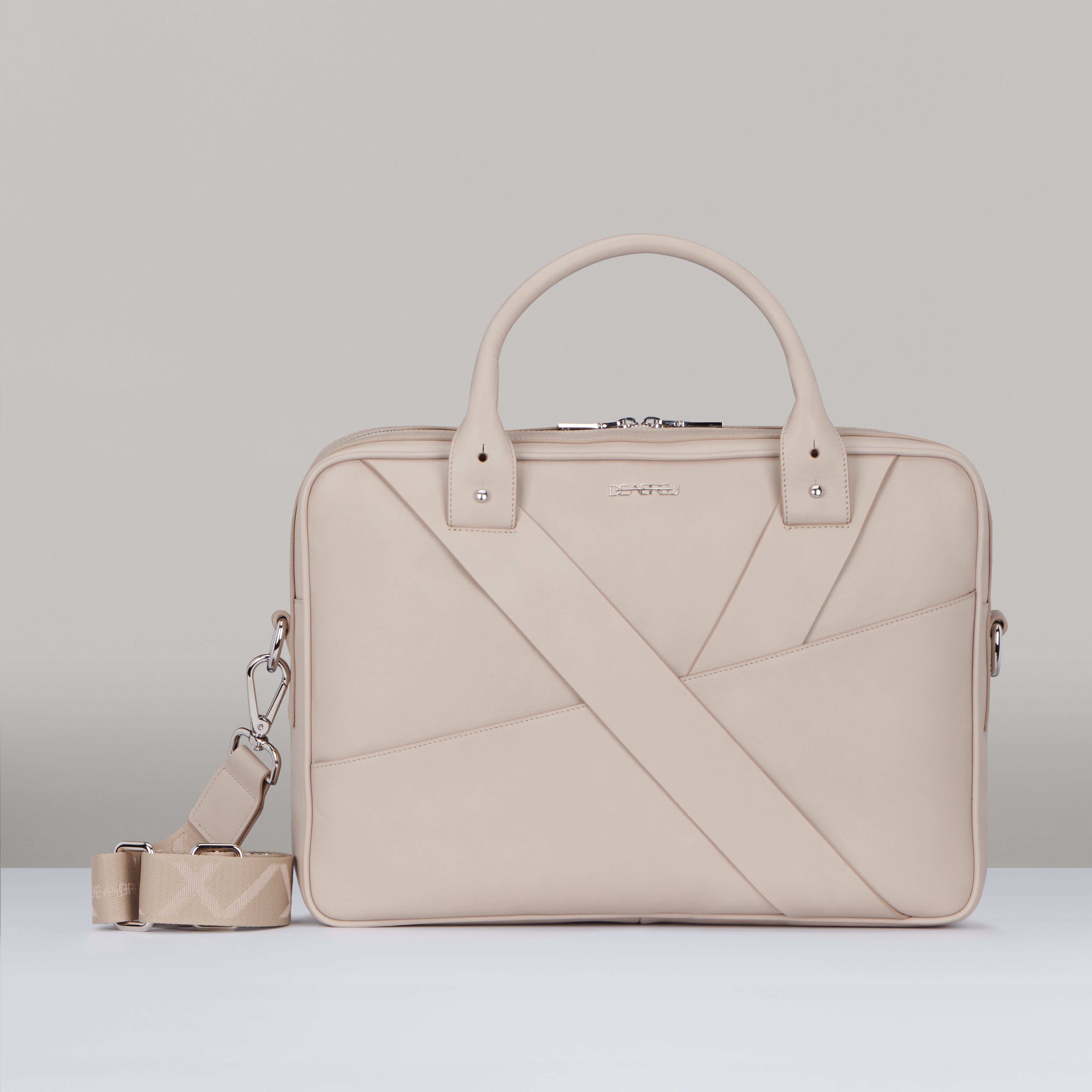 Taupe Calf Leather Business Briefcase by Deabreu Italy - front view