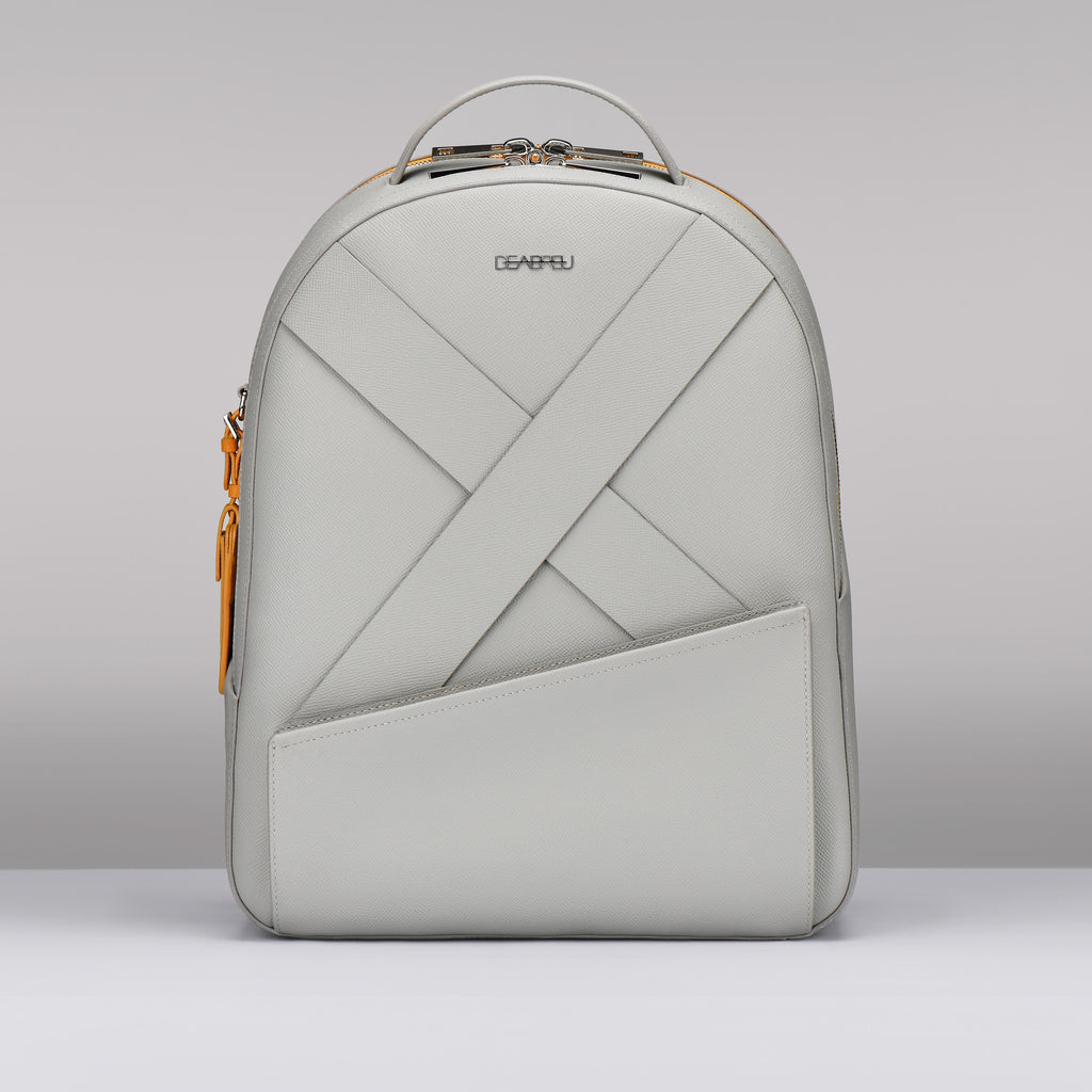 cream grey leather backpack GRAY SAFFIANO LEATHER BACK PACK