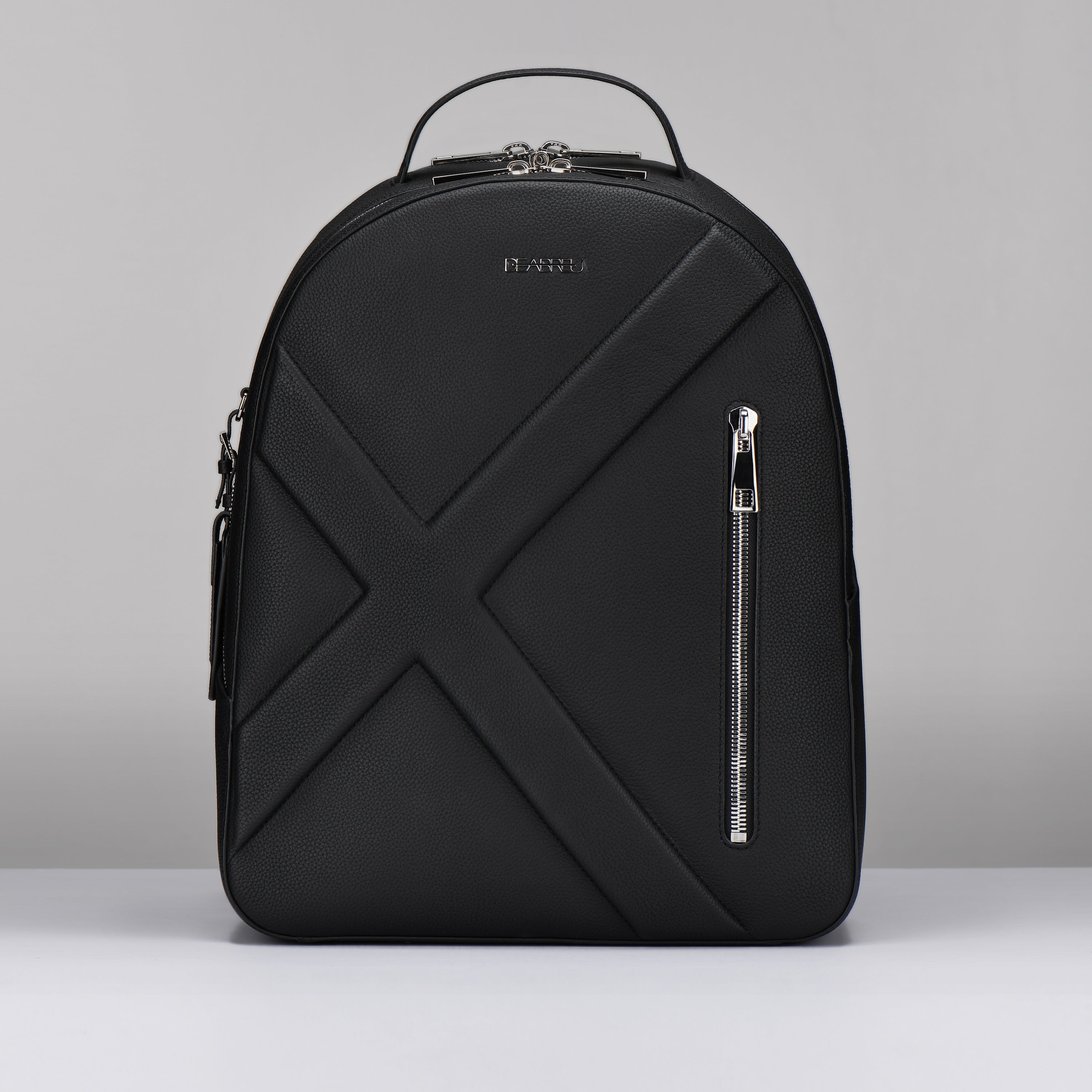 Black Grain Leather City Back Pack by Deabreu Italy - front view