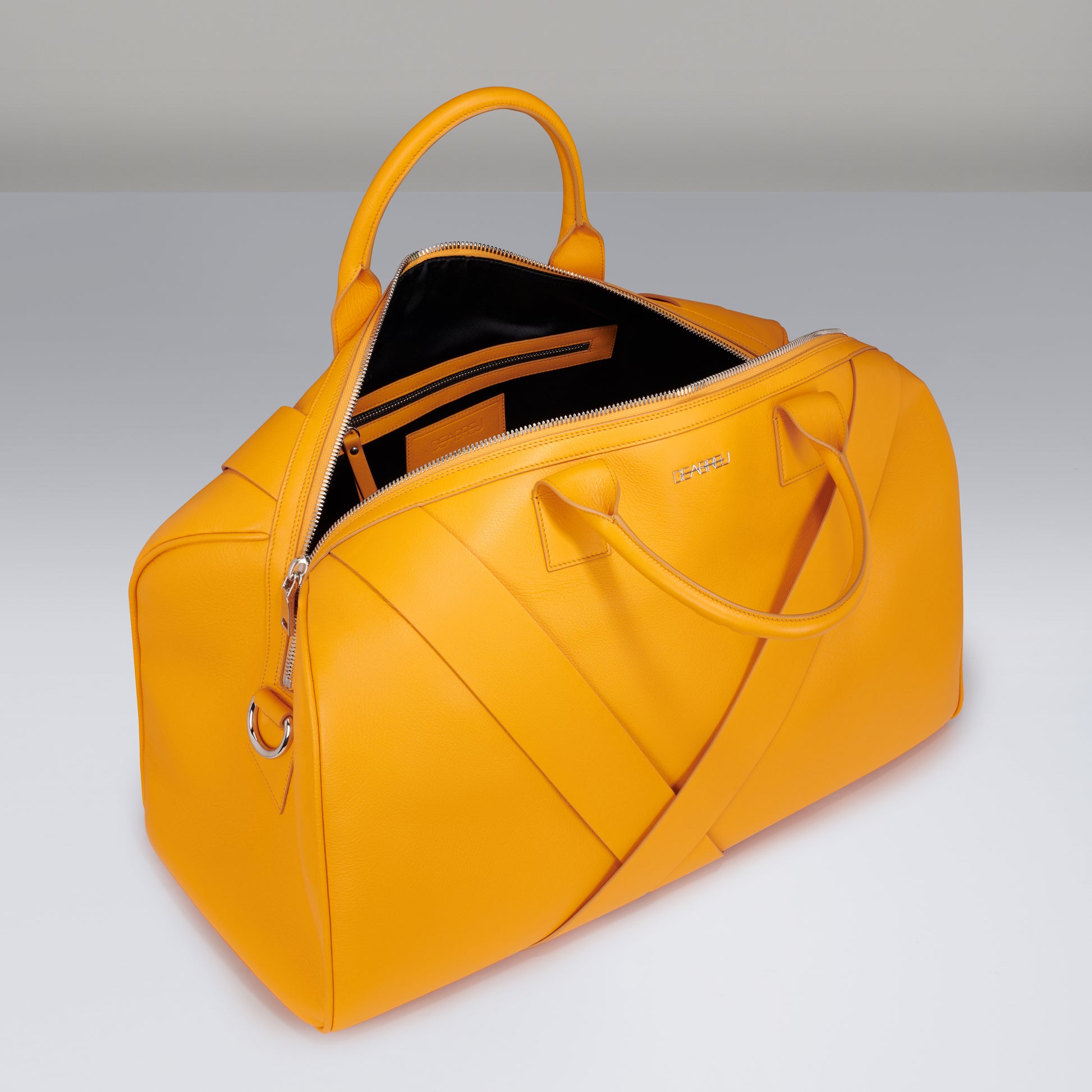 Interior of Deabreu Italy Yellow Travel Duffle Bag showing spacious compartment